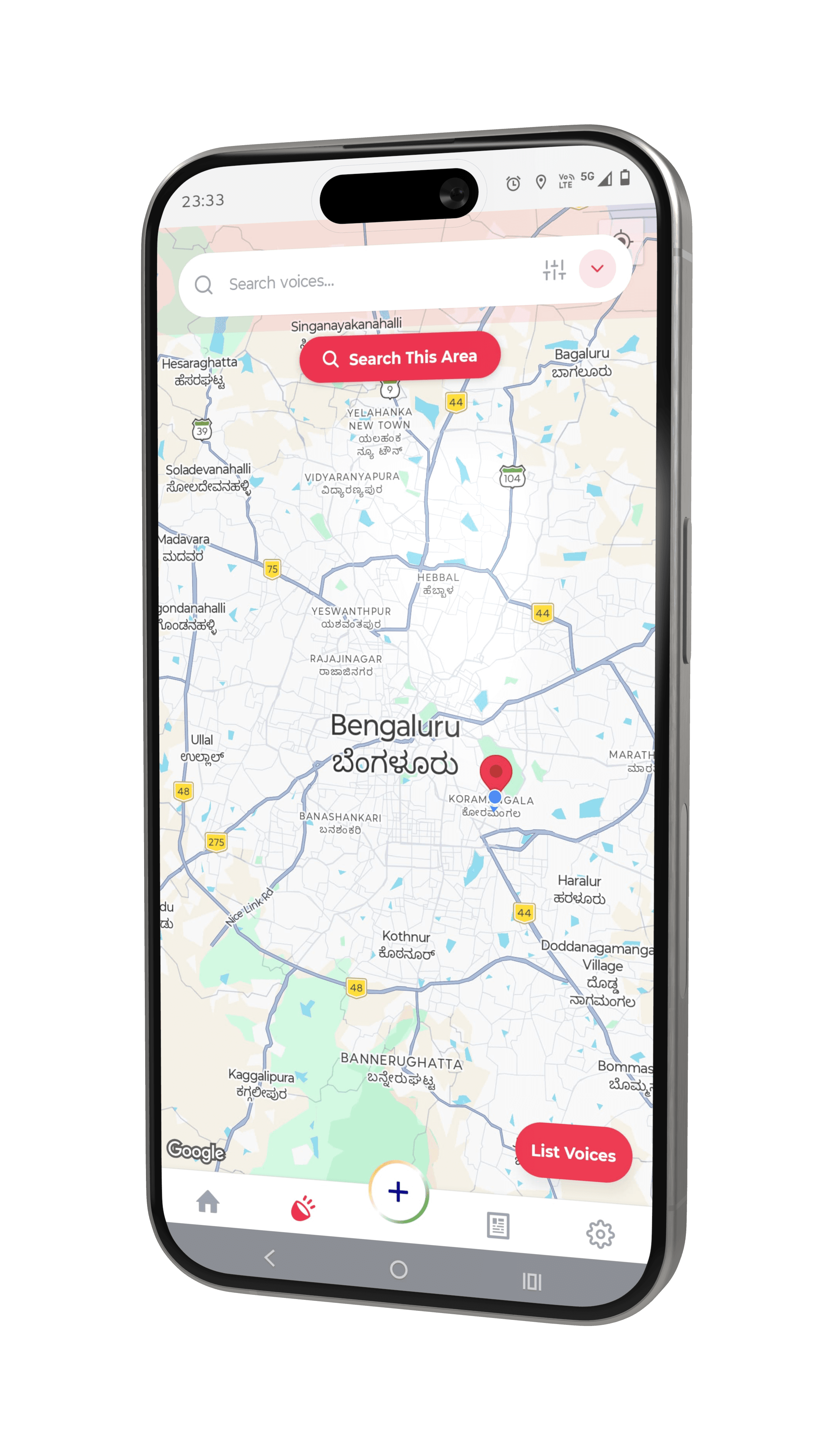 Swaraj app showing the live civic voices map of Bengaluru
